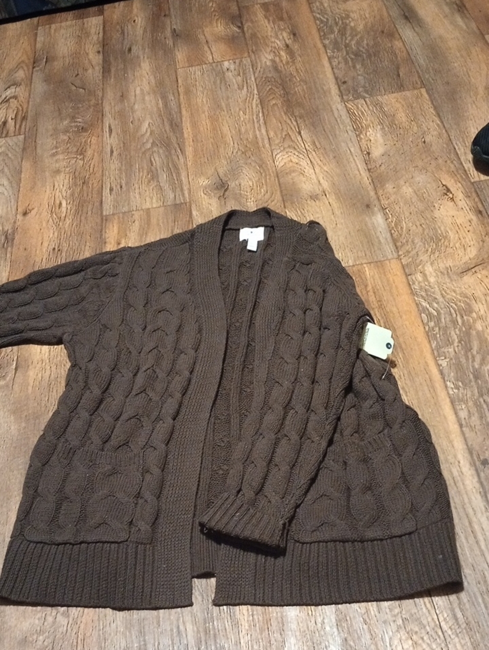 St. John's Bay Brown Cable‑Knit Open Cardigan